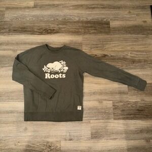 Roots Canada Beaver Logo Crewneck Sweatshirt Olive Green Men's Large / Unisex